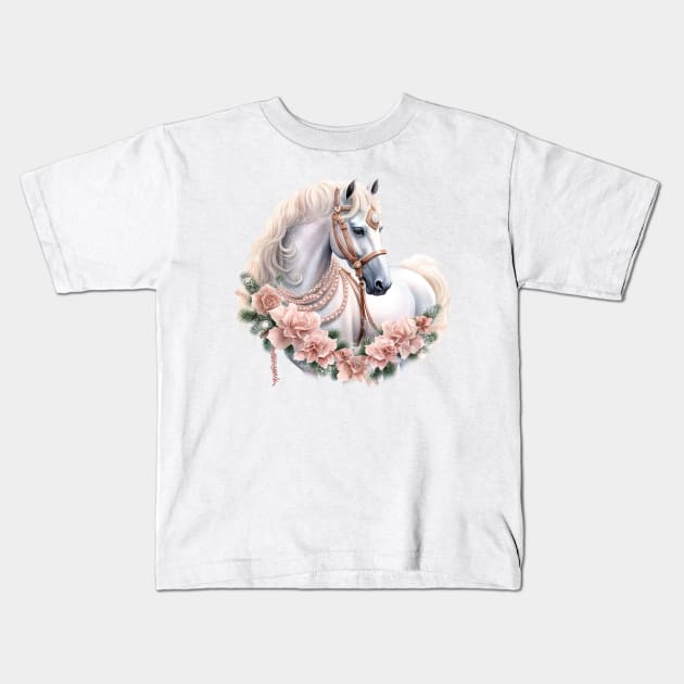 Pink Christmas Horse Kids T-Shirt by Chromatic Fusion Studio